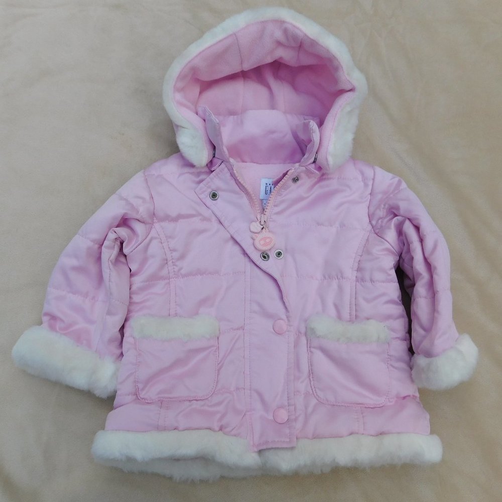 Gap 12-18m Fur-Trimmed Zip & Snap Front Coat with Snap-Off Hood